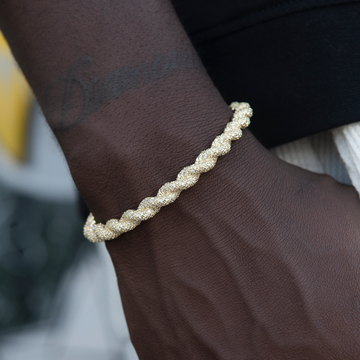 Diamond Rope Cuff Bracelet in Yellow Gold- 6mm